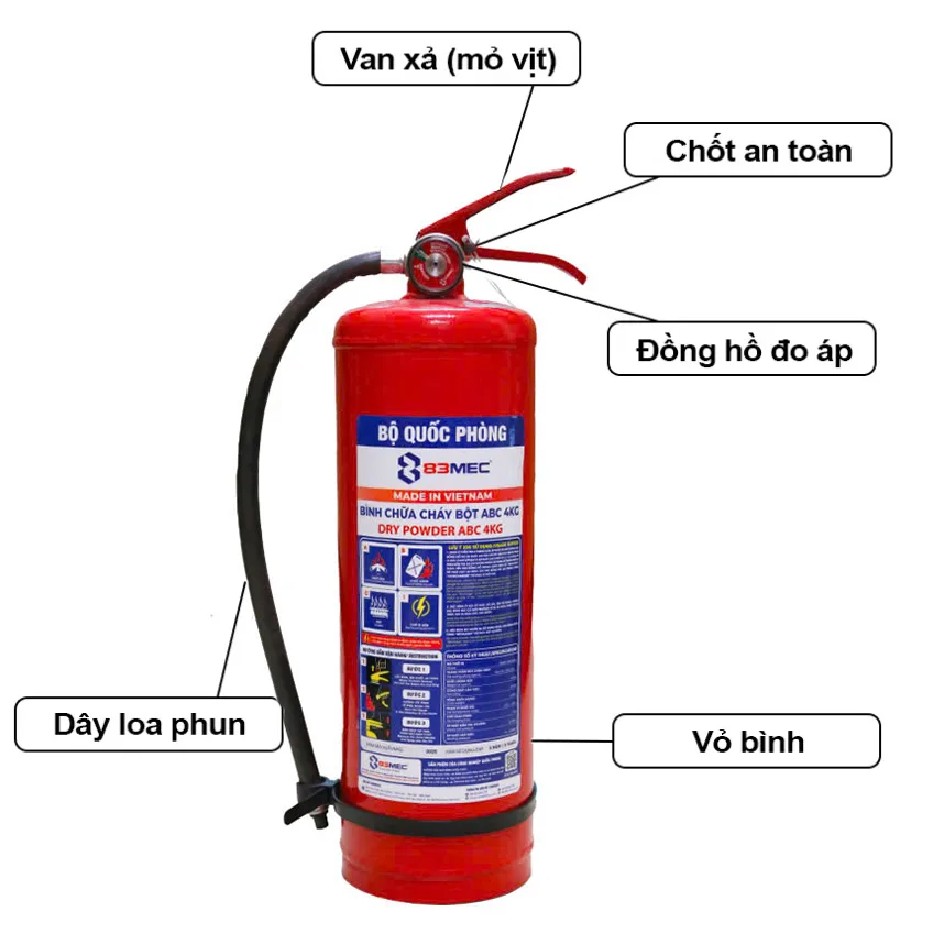 Bình chữa cháy bột ABC 4kg BQP 83MEC (Bộ Quốc Phòng)