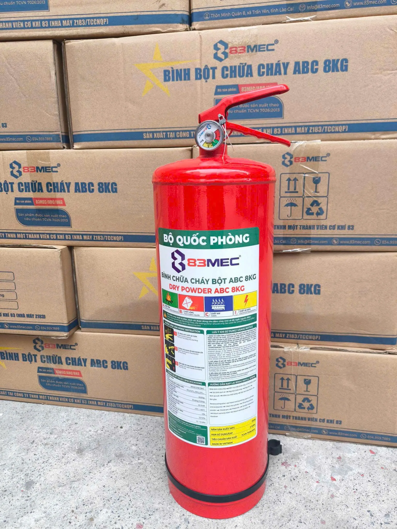 Bình chữa cháy bột ABC 8kg BQP 83MEC (Bộ Quốc Phòng)