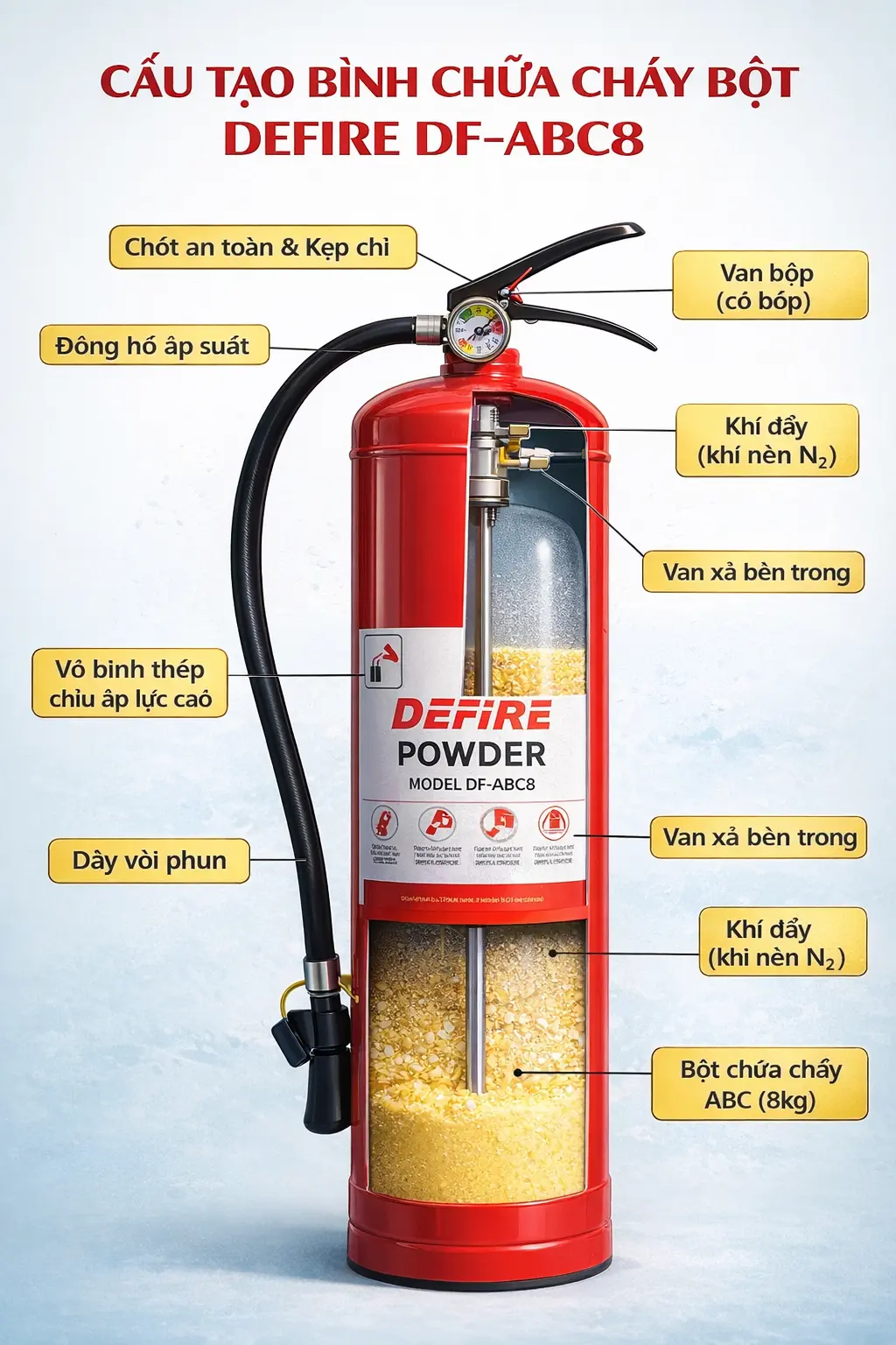 Bình chữa cháy bột ABC 8kg DeFire DF-ABC8 (Bộ Công An)